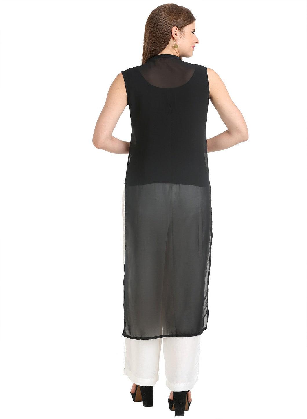 W for Woman White & Black Sleeveless Printed Gillet  Grab2Buy WforWoman Grab2Buy