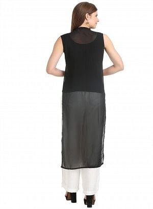 W for Woman White & Black Sleeveless Printed Gillet  Grab2Buy WforWoman Grab2Buy