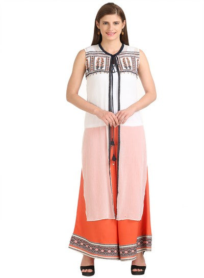 W for Woman White Sleeveless Printed Gillet  Grab2Buy WforWoman Grab2Buy