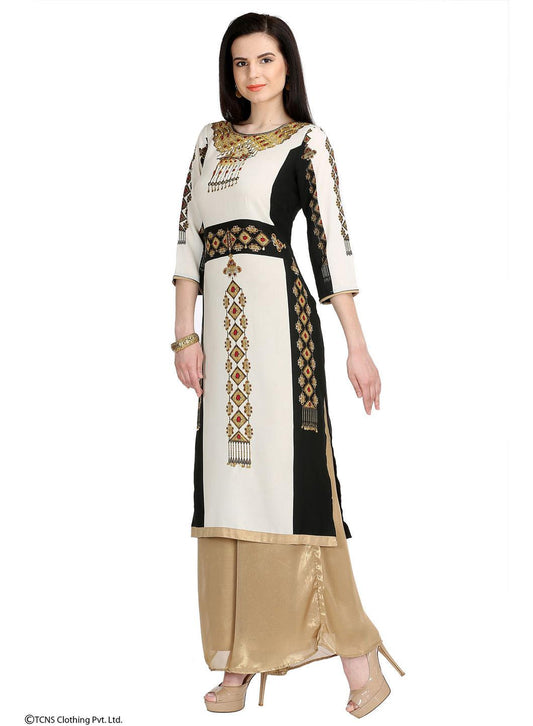 W for Woman Black Printed 3/4 Sleeve kurta