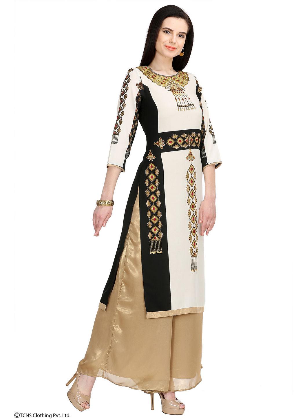 W for Woman Black Printed 3/4 Sleeve kurta