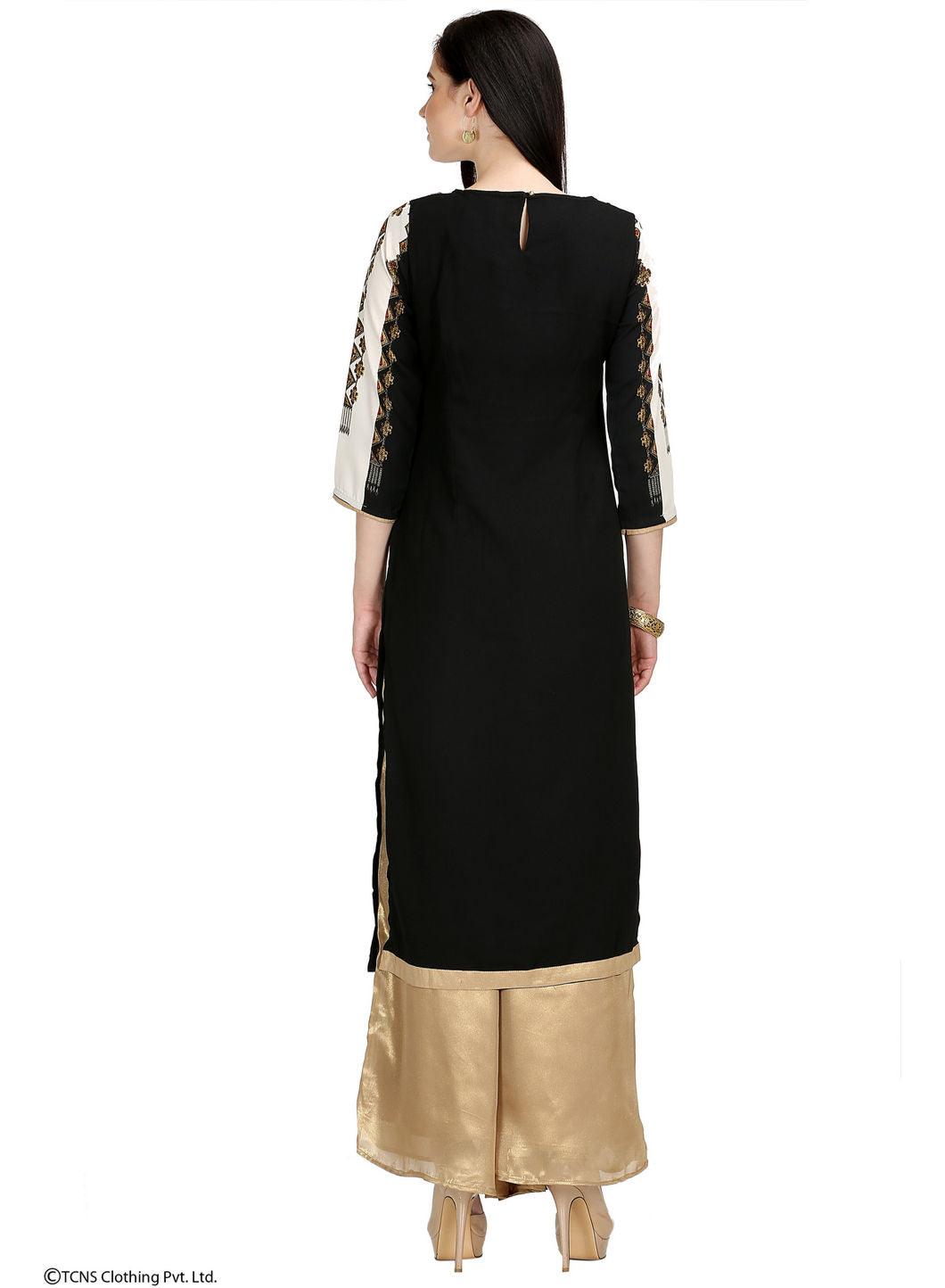W for Woman Black Printed 3/4 Sleeve kurta