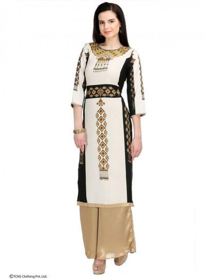W for Woman Black Printed 3/4 Sleeve kurta