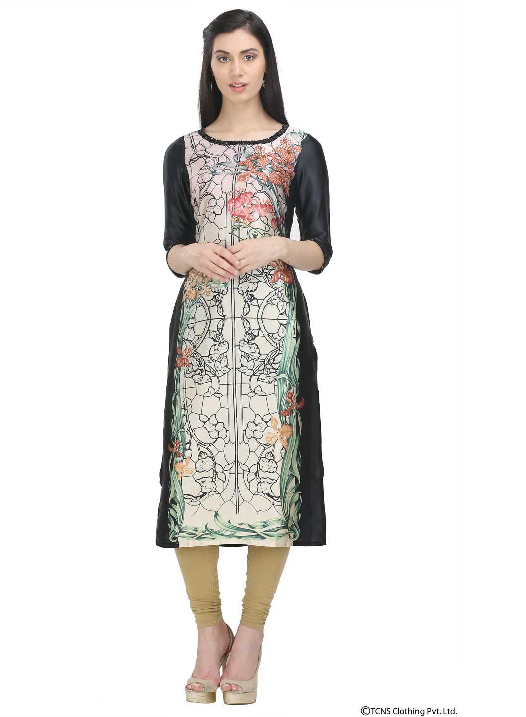 W for Woman Black Printed 3/4 Sleeve kurta