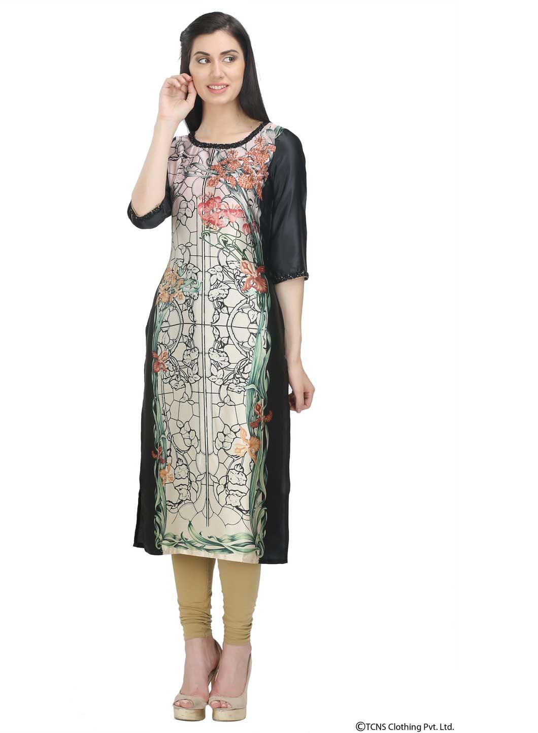 W for Woman Black Printed 3/4 Sleeve kurta