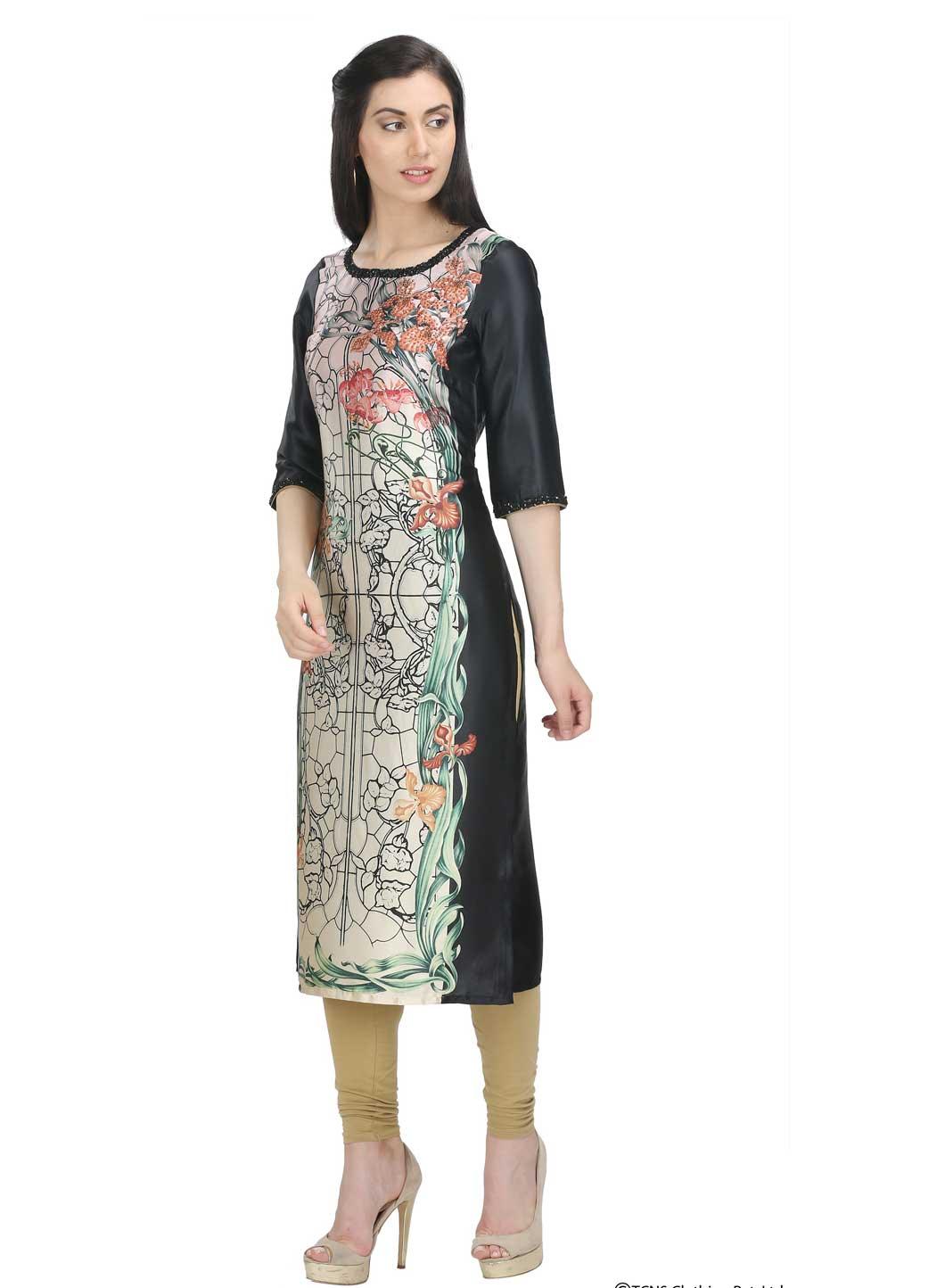 W for Woman Black Printed 3/4 Sleeve kurta