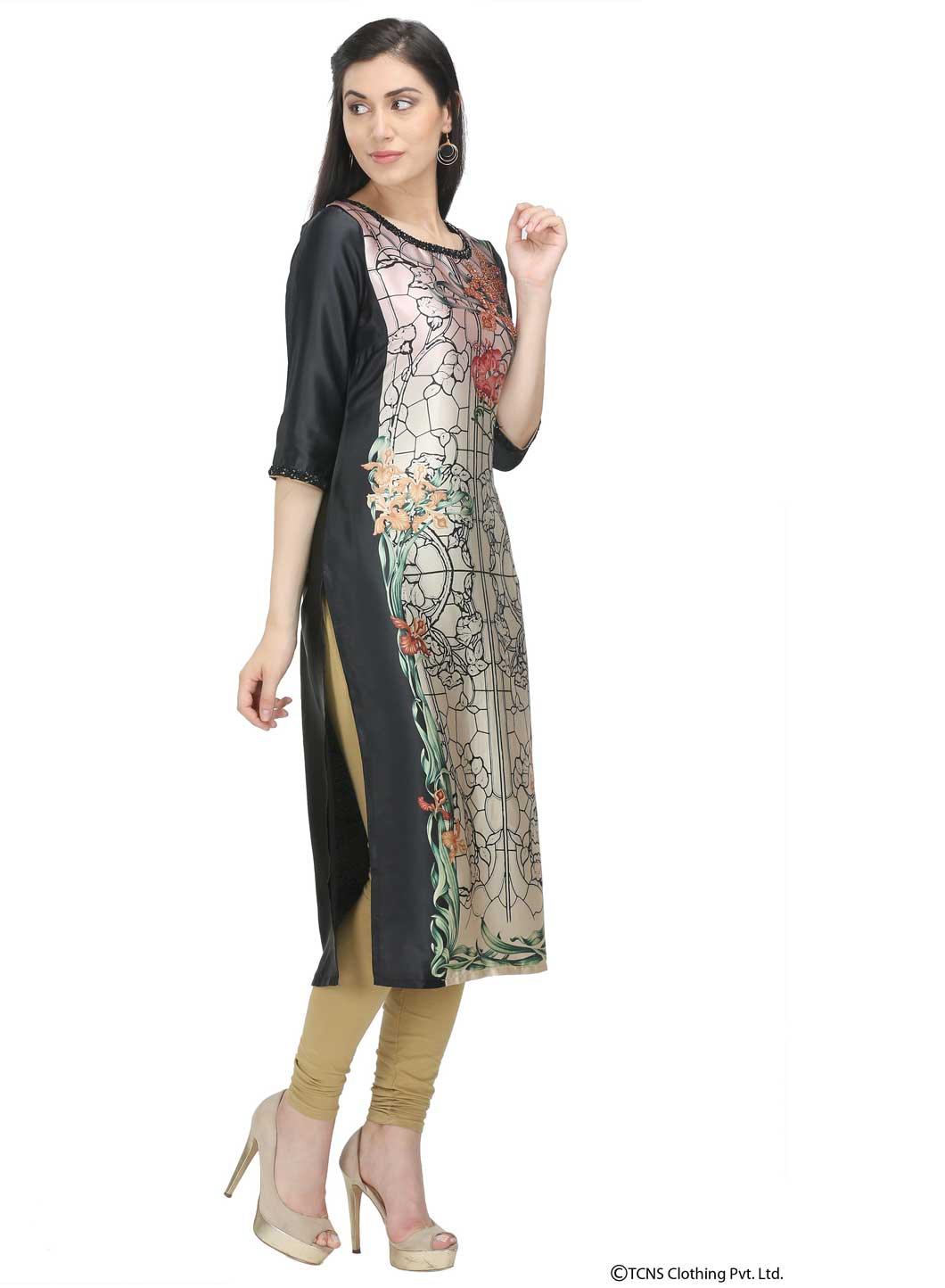 W for Woman Black Printed 3/4 Sleeve kurta
