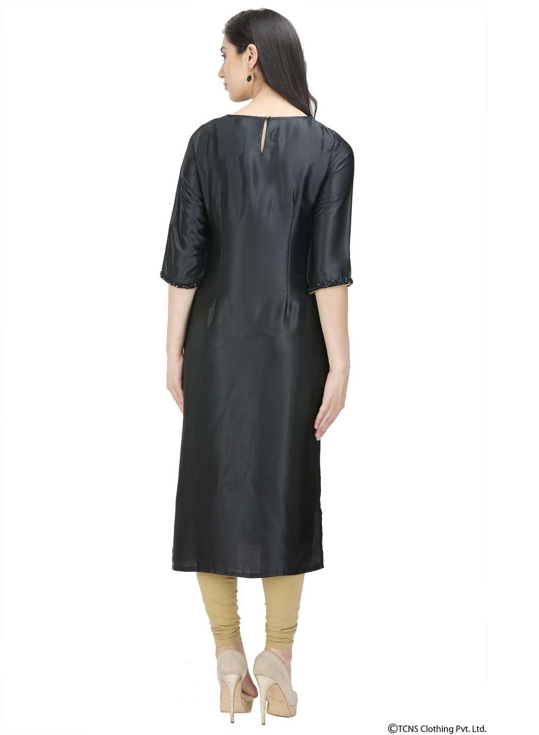 W for Woman Black Printed 3/4 Sleeve kurta
