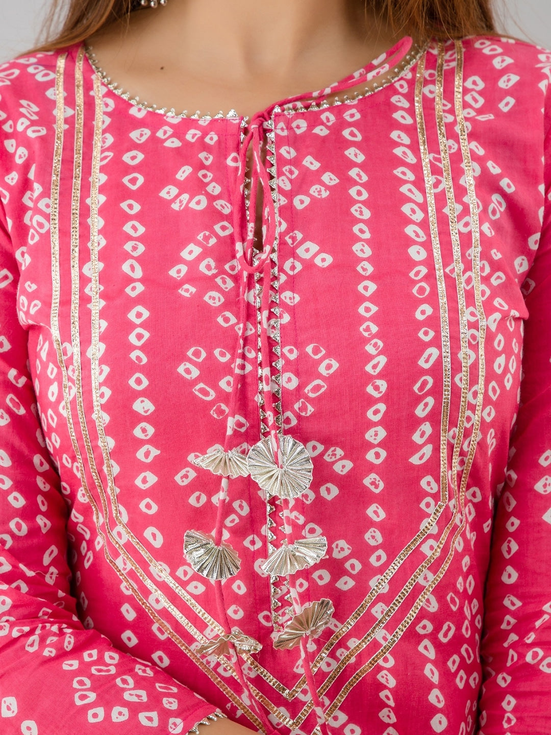 HERE&NOW Pink Bandhani Printed Gotta Patti Regular Kurta with Sharara