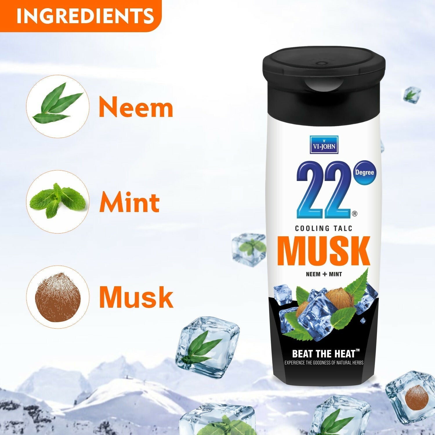 VI-JOHN 22 Degree Cooling Talc Beat the Heat Musk, Neem and Mint  Grab2Buy VI-JOHN Grab2Buy