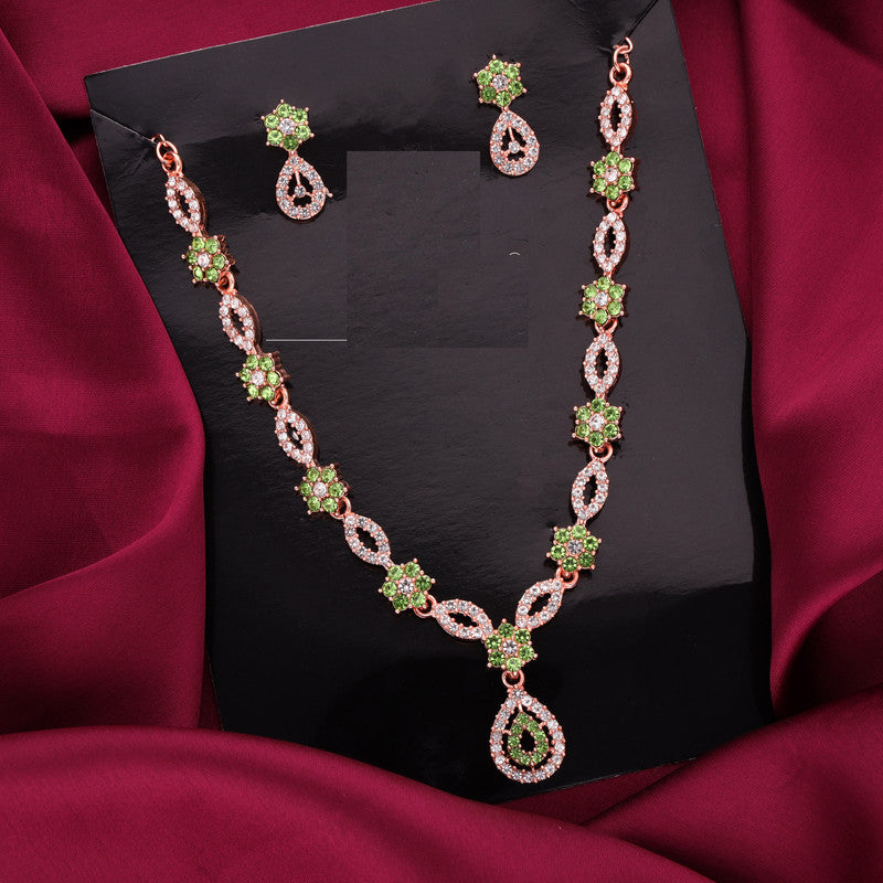 Tehzeeb Creations Elegant Sea Green Polished American Diamond (Ad) Studded Necklace And Earring Set For Women Tehzeeb Creations