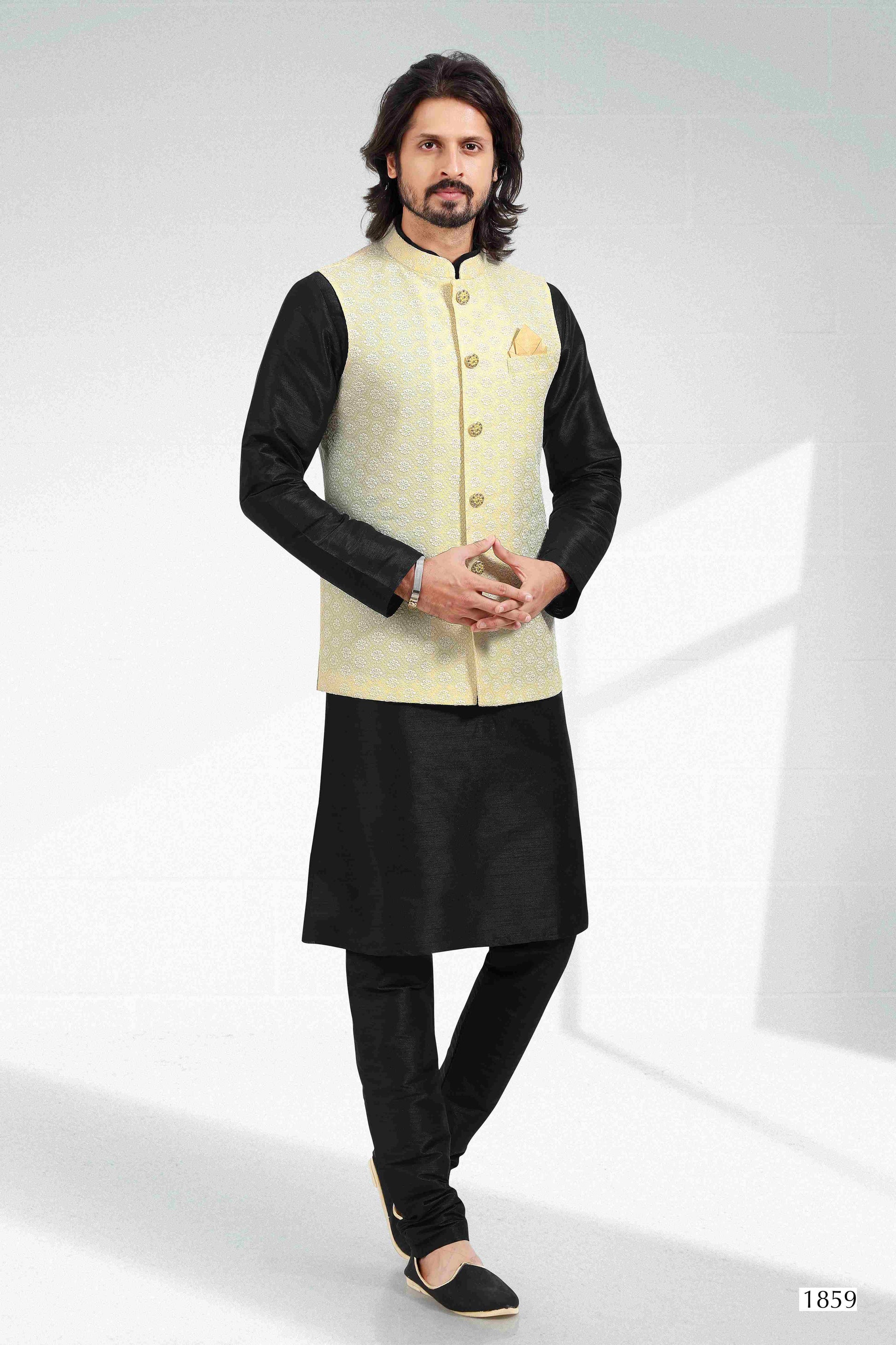 Raivat Ethnic Art Banarasi Silk Thread Work 3 Pics Jacket Set In Yellow Colour