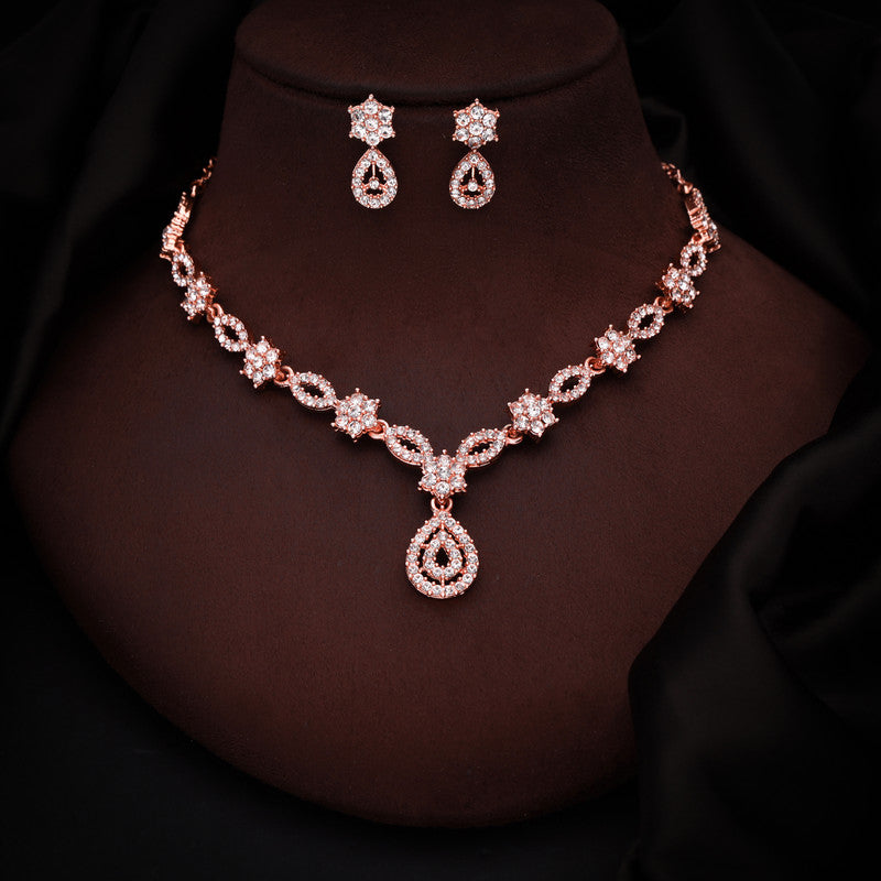 Tehzeeb Creations Elegant White Polished American Diamond (Ad) Studded Necklace And Earring Set For Women Tehzeeb Creations