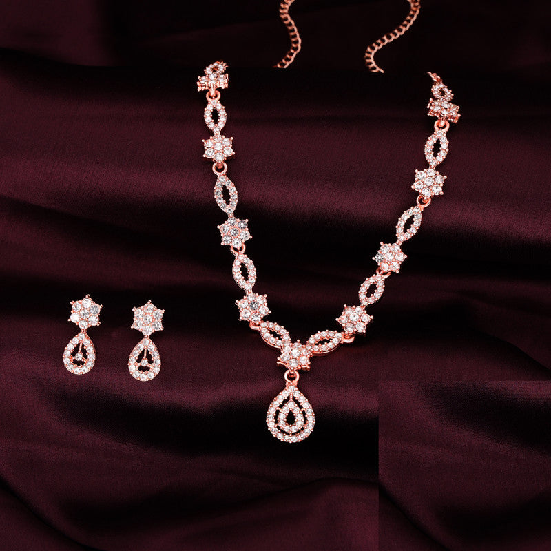 Tehzeeb Creations Elegant White Polished American Diamond (Ad) Studded Necklace And Earring Set For Women Tehzeeb Creations