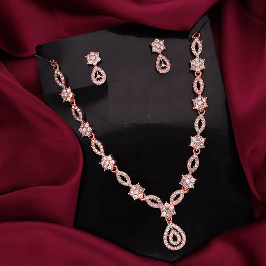 Tehzeeb Creations Elegant White Polished American Diamond (Ad) Studded Necklace And Earring Set For Women Tehzeeb Creations