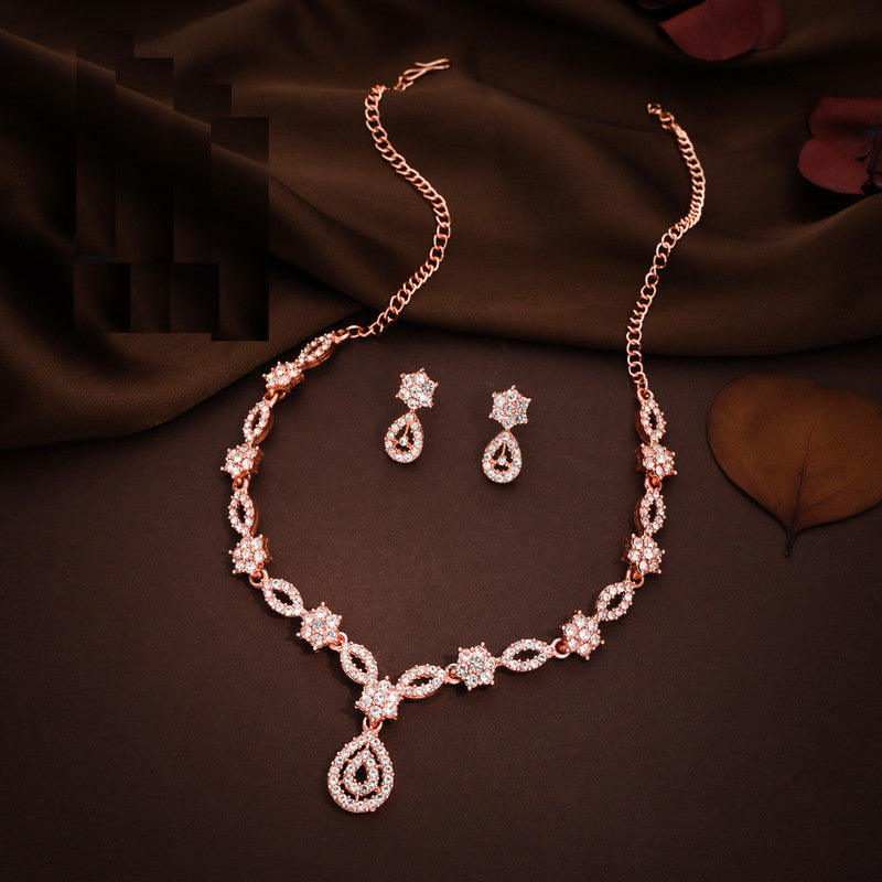 Tehzeeb Creations Elegant White Polished American Diamond (Ad) Studded Necklace And Earring Set For Women Tehzeeb Creations