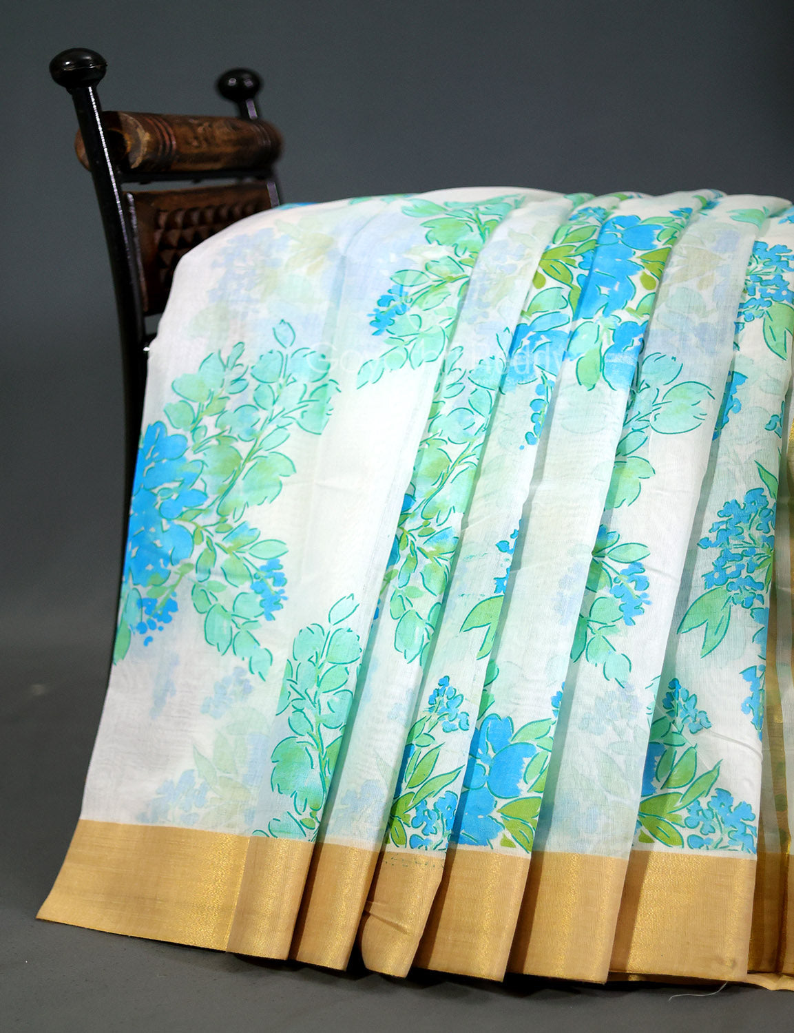 Shades of Milk White And Sky Blue Colour Floral Design Chanderi Printed Grab2Buy By Gayathri Reddy Designer Studio 