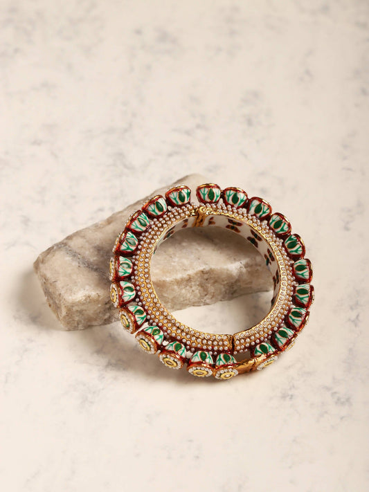Gold-Plated Green Kundan-Studded Bangle - Ruby Raang - Grab2buy