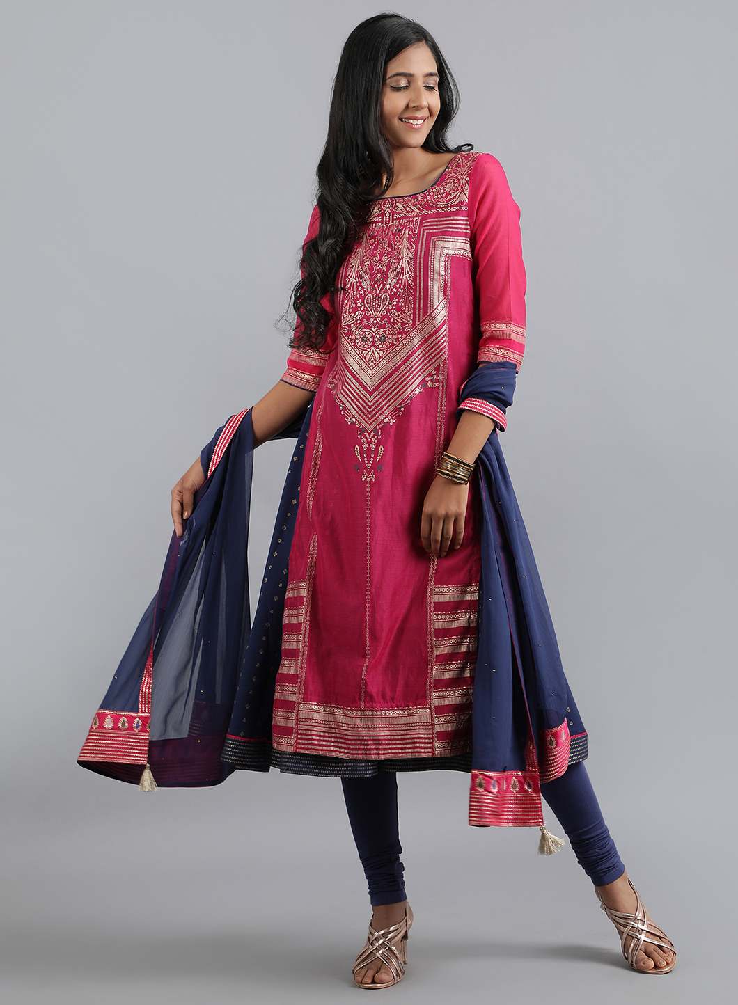 W for Woman Blue Knitted Churidar