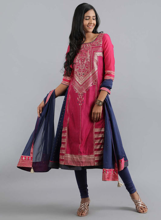 W for Woman Blue Knitted Churidar