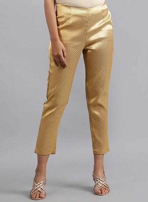 W for Woman Gold Jacquard Slim Pants