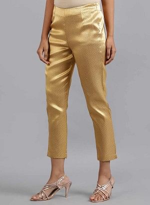 W for Woman Gold Jacquard Slim Pants