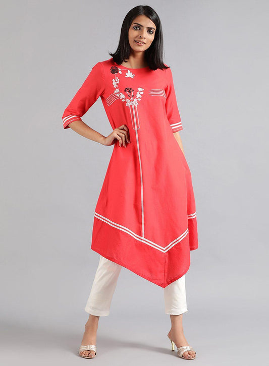 W for Woman Red Round Neck Floral Print kurta