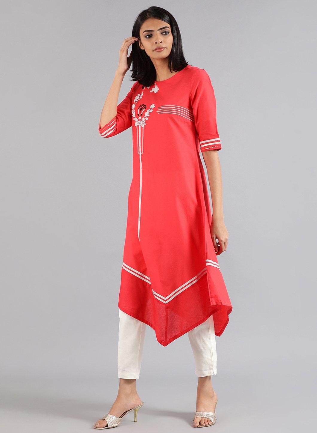 W for Woman Red Round Neck Floral Print kurta