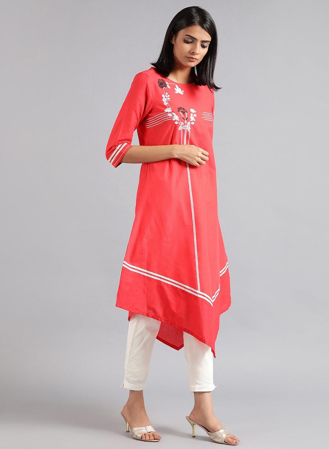W for Woman Red Round Neck Floral Print kurta