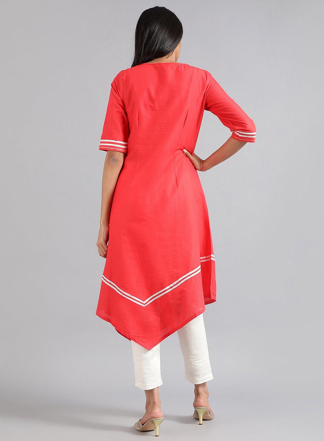 W for Woman Red Round Neck Floral Print kurta