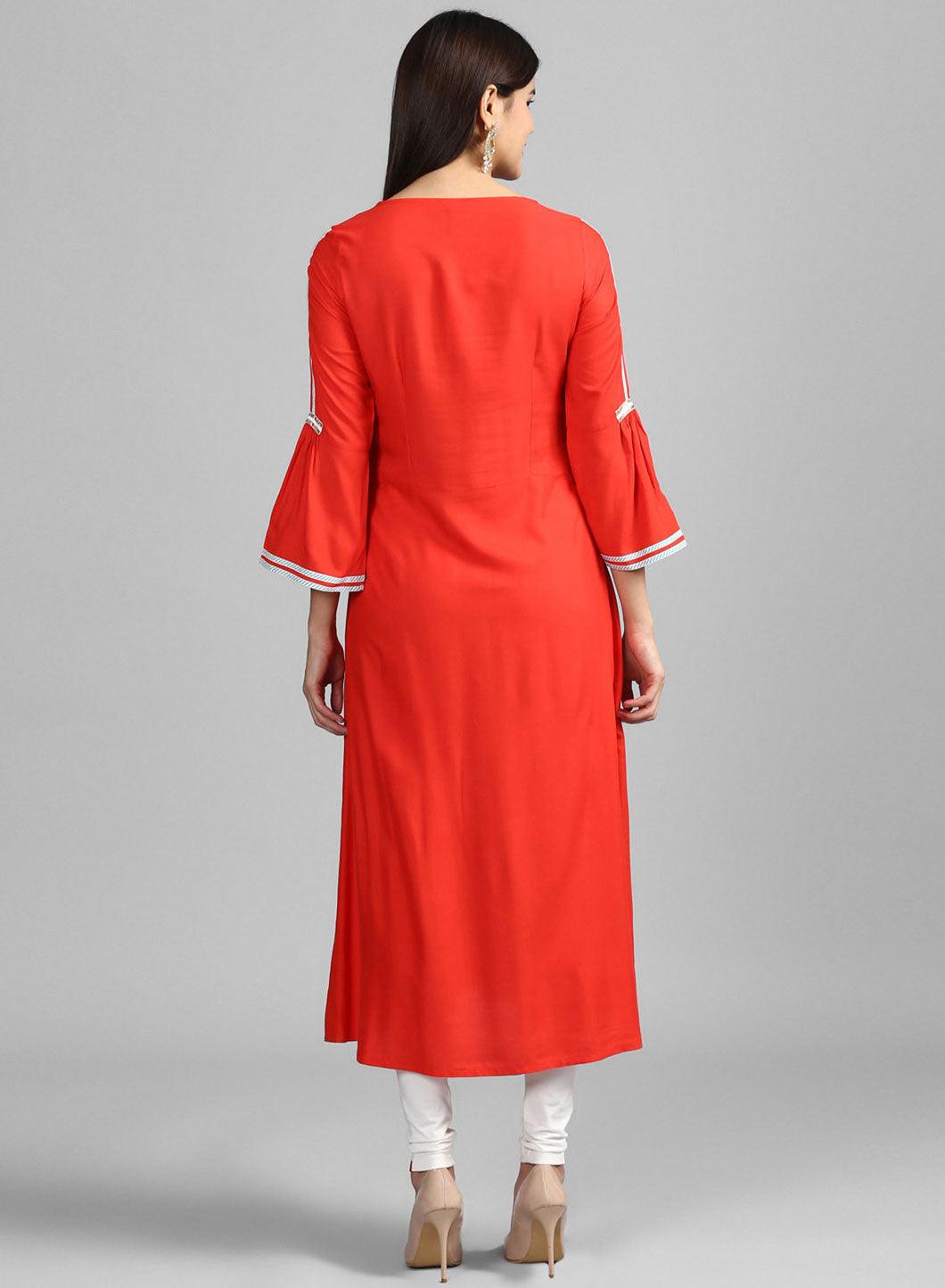 W for Woman Red Round Neck Floral Print kurta