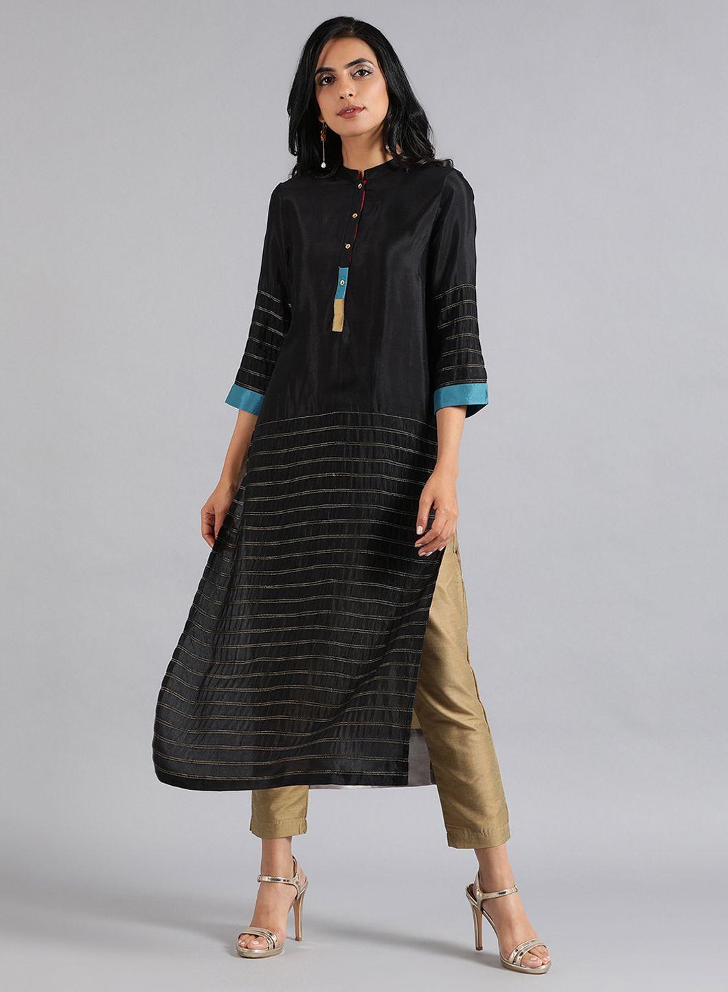 W for Woman Black Mandarin Neck Kaleido kurta