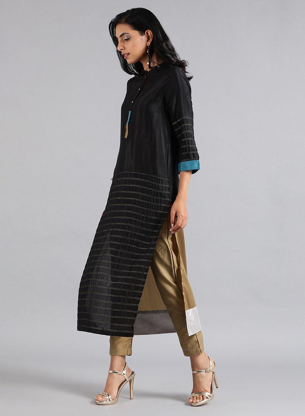 W for Woman Black Mandarin Neck Kaleido kurta