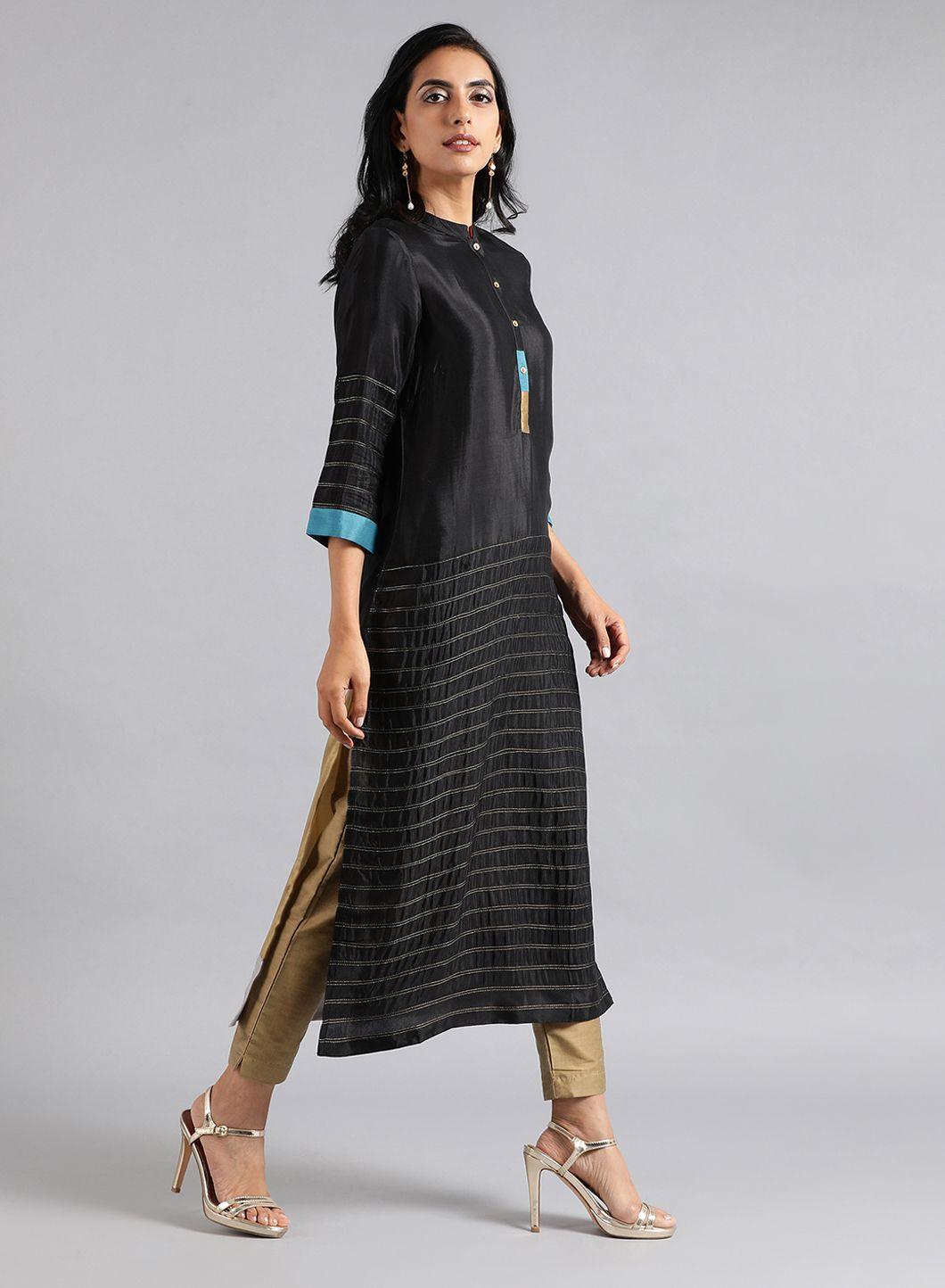 W for Woman Black Mandarin Neck Kaleido kurta