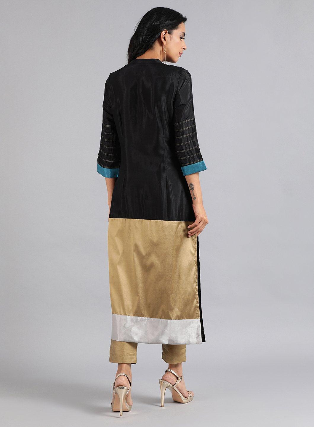 W for Woman Black Mandarin Neck Kaleido kurta