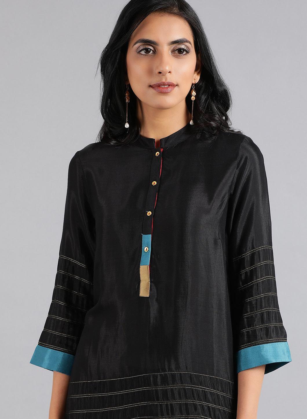 W for Woman Black Mandarin Neck Kaleido kurta