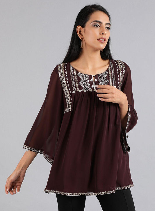 W for Woman Wine Round Neck Festive Top