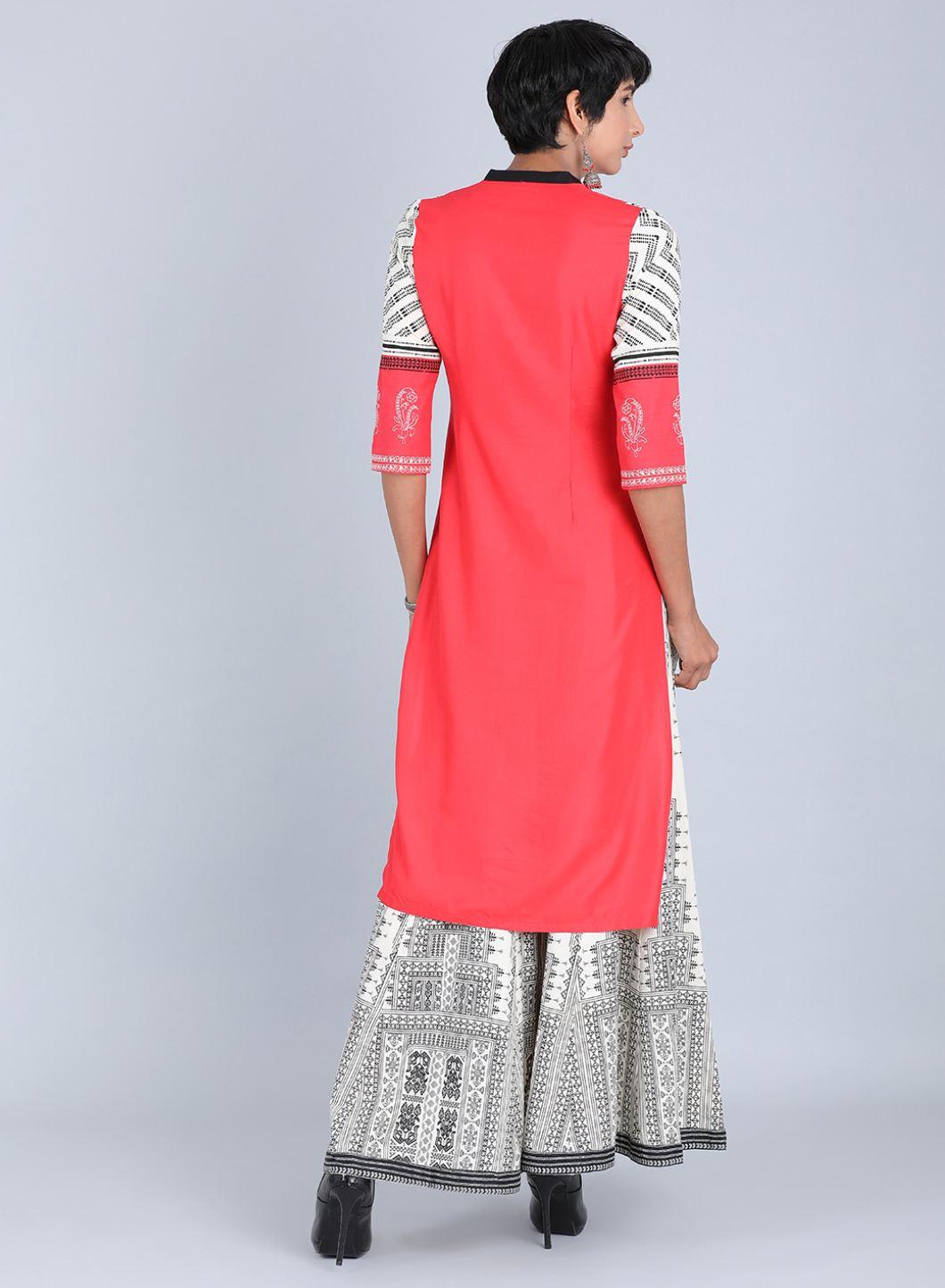 W for Woman Red Mandarin Neck Printed kurta