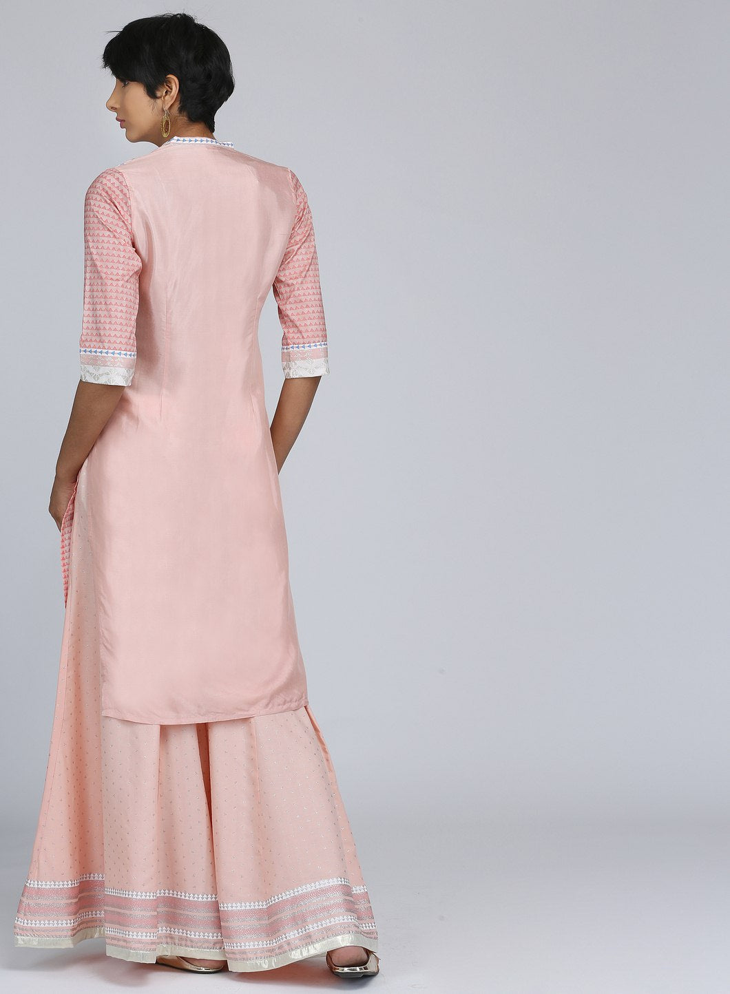 W for Woman Pink Mandarin Neck Printed kurta