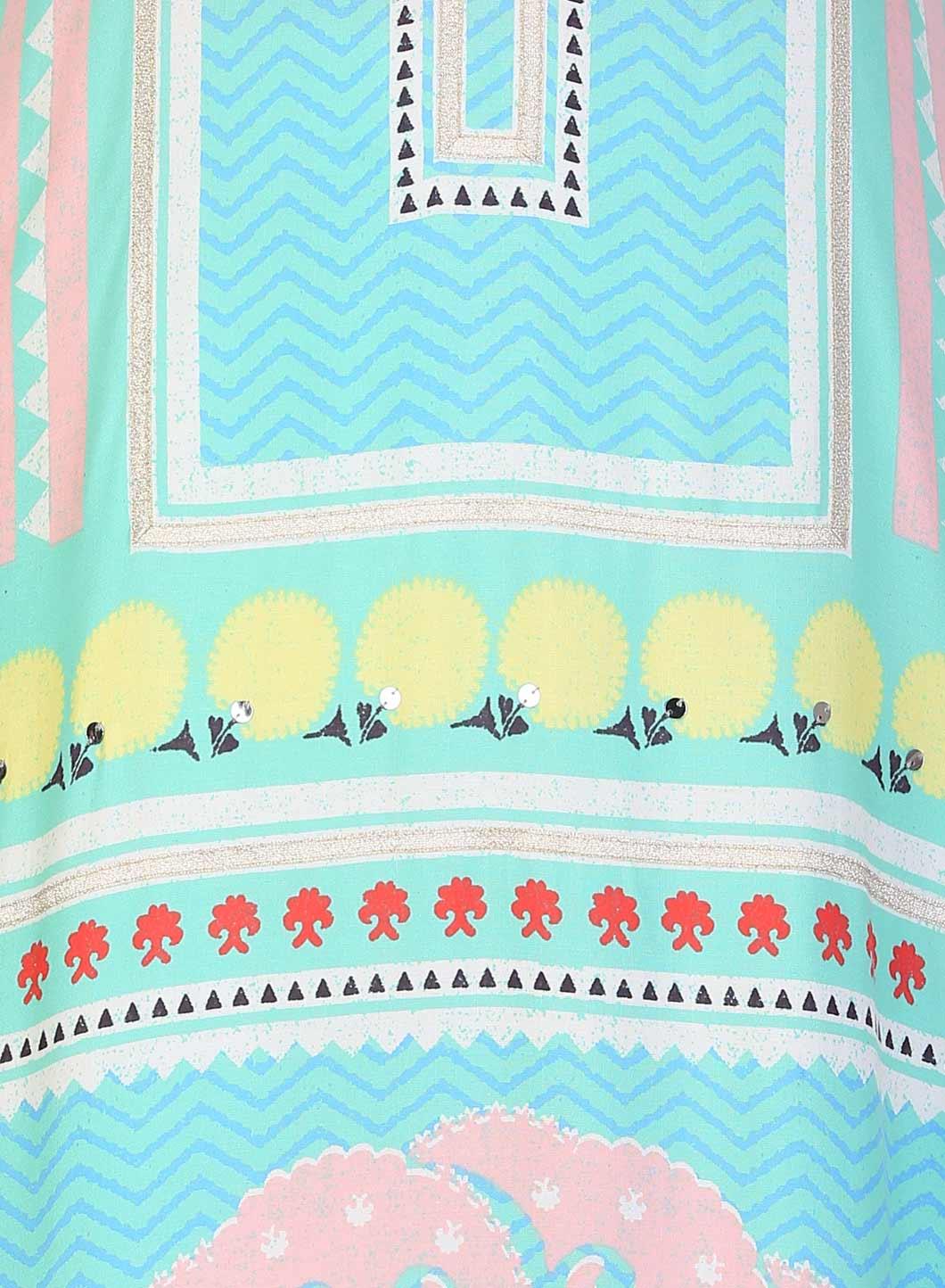 W for Woman Green Round Neck Printed kurta