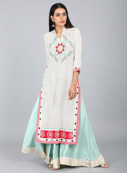 W for Woman White Mandarin Neck Printed kurta