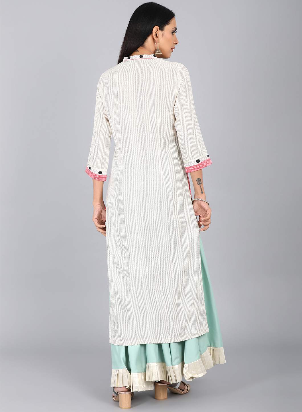 W for Woman White Mandarin Neck Printed kurta