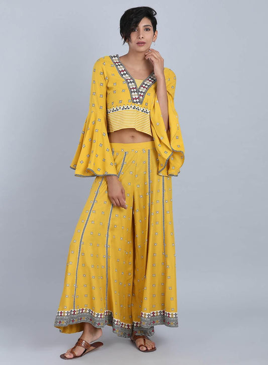 W for Woman Yellow V Neck Printed Top