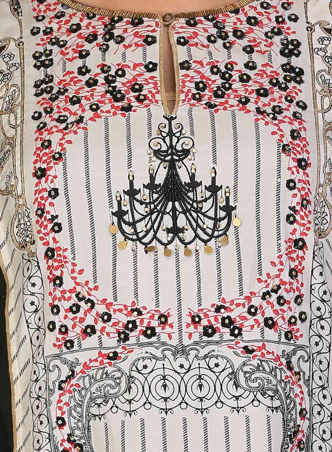 W for Woman Off-White Round Neck Printed kurta