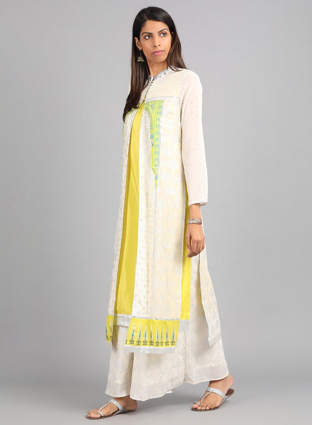 W for Woman Ecru Mandarin Neck Printed kurta