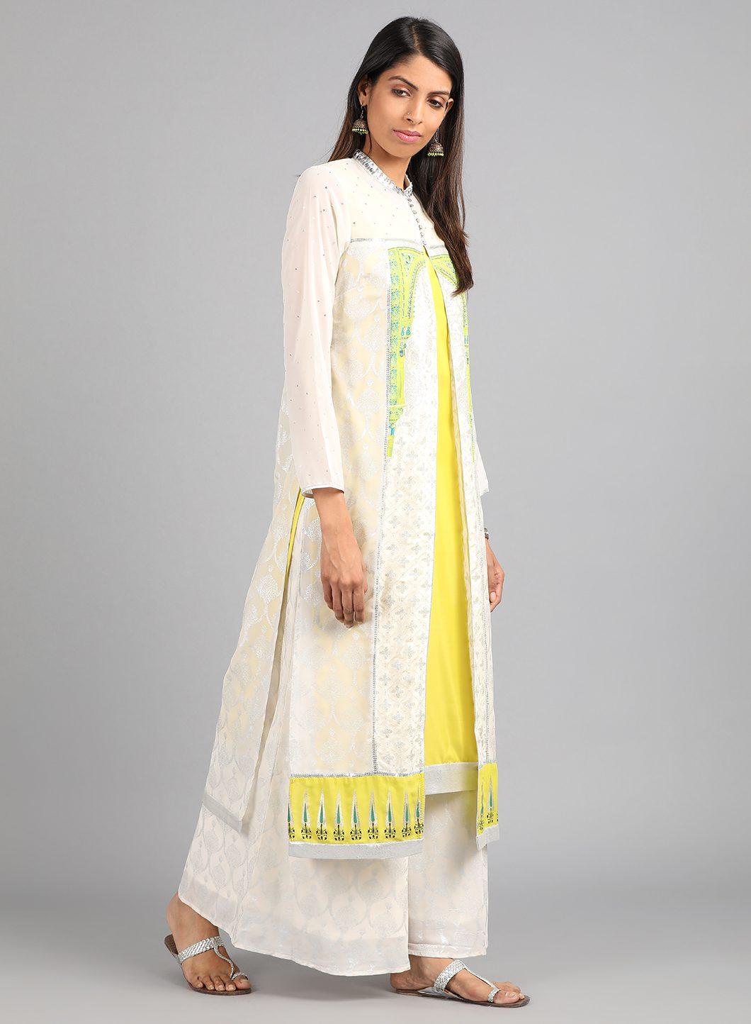 W for Woman Ecru Mandarin Neck Printed kurta