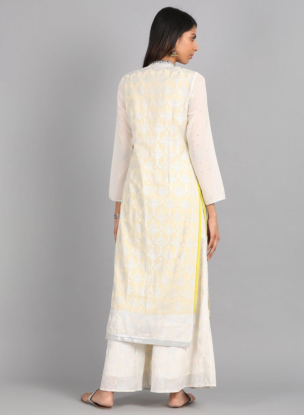 W for Woman Ecru Mandarin Neck Printed kurta