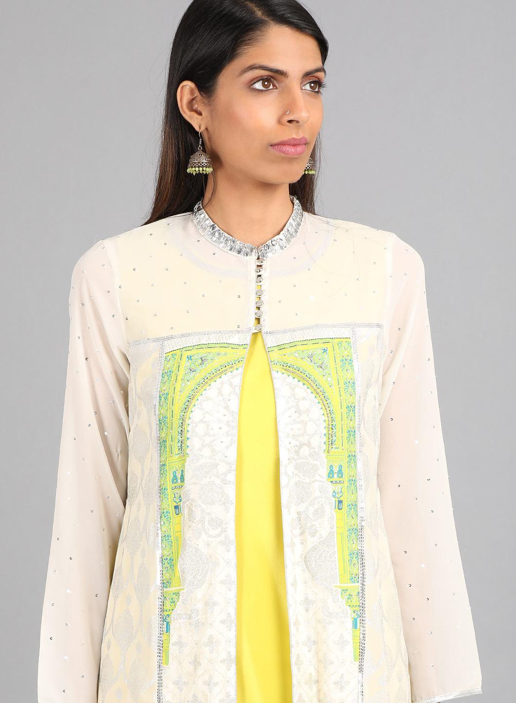 W for Woman Ecru Mandarin Neck Printed kurta