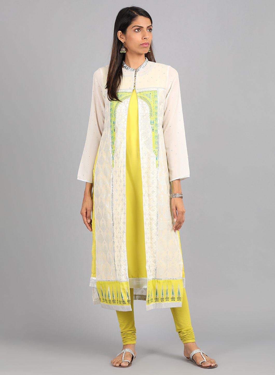 W for Woman Ecru Mandarin Neck Printed kurta