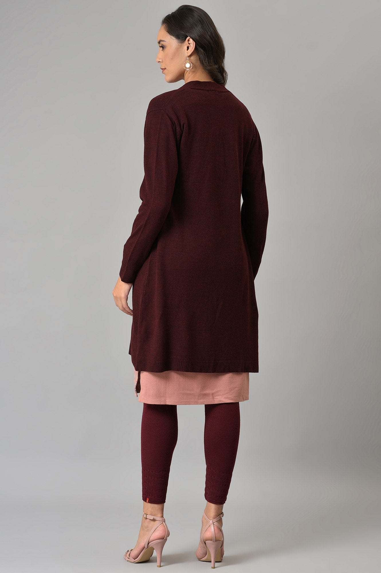 W for Woman Wine Cardigan With Attached Scarf